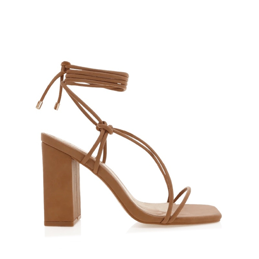 Billini Zatara Wrap Up Block Heel in Sugar Brown